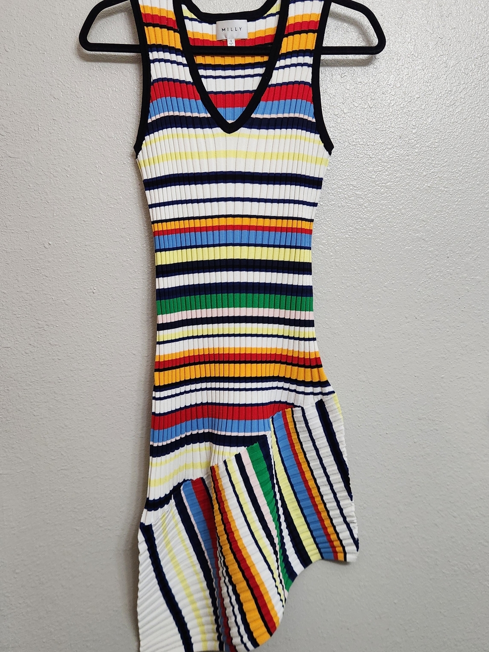 Milly Striped Ribbed V-Neck Tank Dress - Multicolor